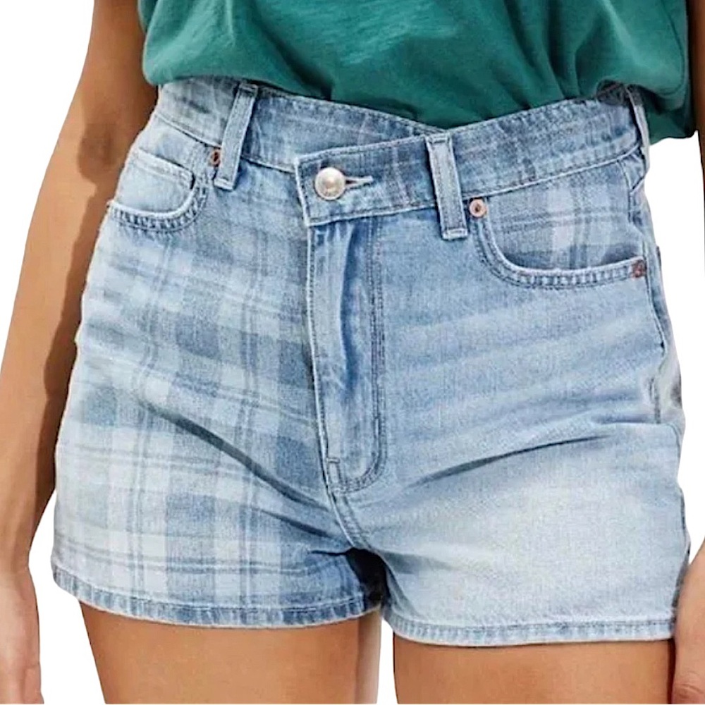 American Eagle Outfitters Blue Plaid Jean Shorts
